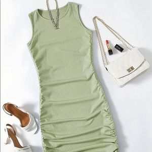 Light green rib dress with side scrunch detail